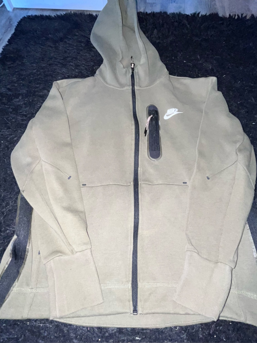 Nike Olive Green Zip-Up Hoodie with Chest Pocket